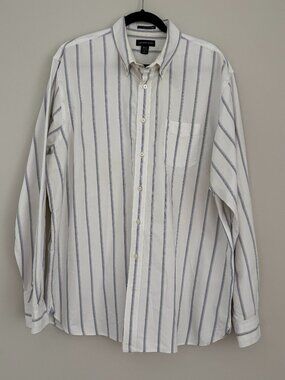 Lands' End Sail Rigger Oxford Men's White Blue Red Yellow Strip Button Down XL/T